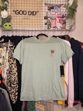 Sage Green Tee with Small Daisy Embroidery